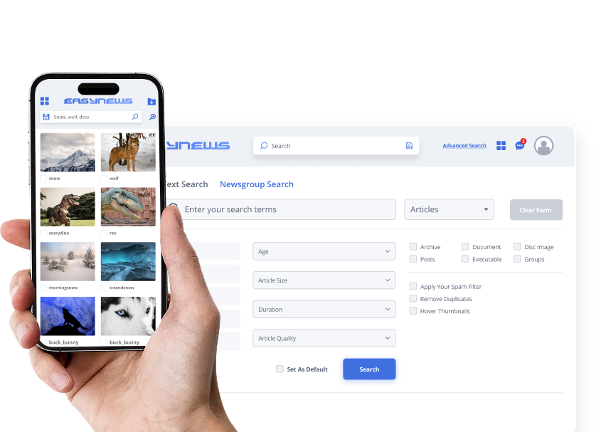 Ein Smartphone-Nutzer erkundet Usenet mit Easynews und findet genau das, wonach er sucht.