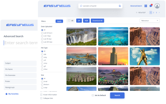 Die Weboberfläche von Easynews, die die Usenet-Suchfunktionen zeigt.